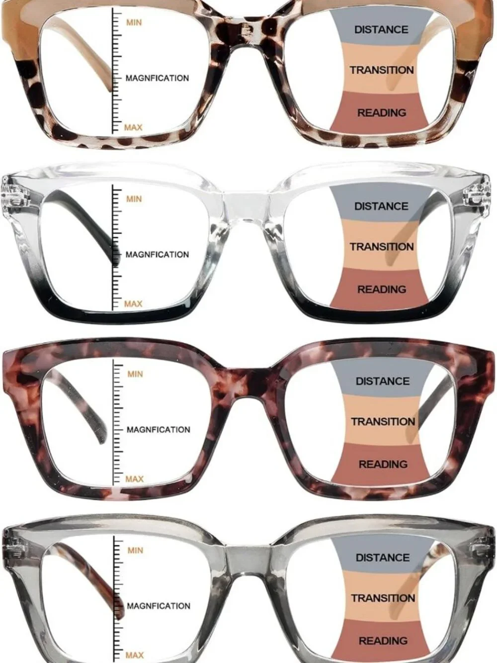 Stylish 4-Pack Multifocus Reading Glasses for Women - Blue Light Blocking